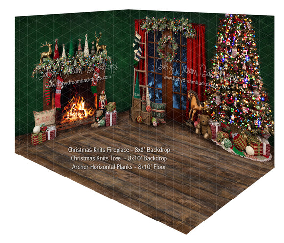Christmas Knits Fireplace and Christmas Knits Tree Fabric Room