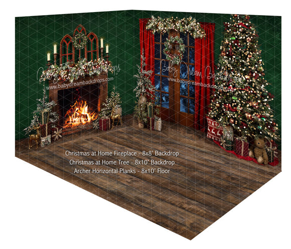 Christmas at Home Fireplace and Christmas at Home Tree Fabric Room