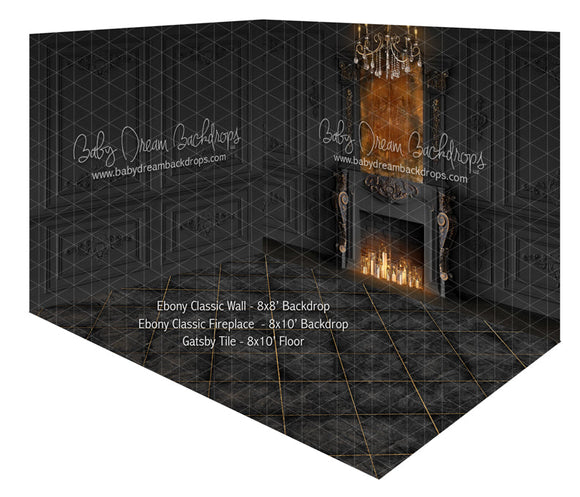Ebony Classic Wall and Fireplace Fabric Room