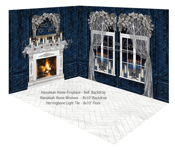 Hanukkah Home Fireplace and Hanukkah Home Windows Fabric Room