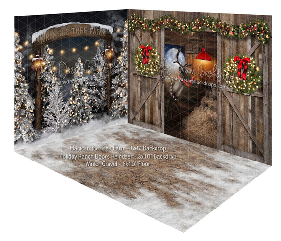 Magic in the Tree Farm and Holiday Ranch Doors Reindeer Fabric Room