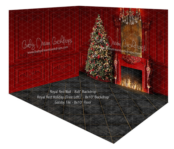 Royal Red Wall and Royal Red Holiday (Tree Left) Fabric Room