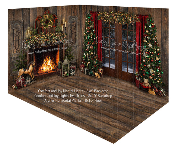Comfort and Joy Mantel Lights and View Lights Two Trees Fabric Room
