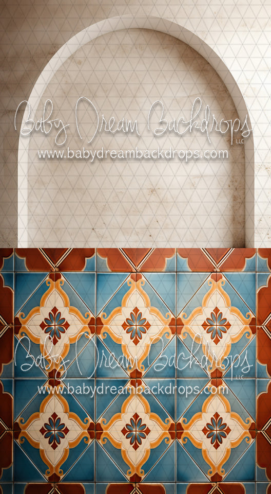 Beige Arch Wall 3, Blue Spanish Tile Sweep (MD)