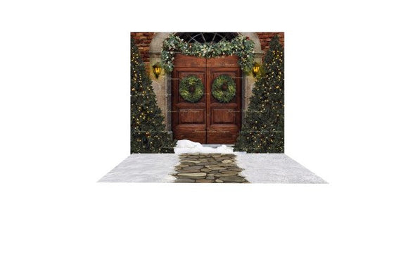 December Door Wreath 8x10 and December Door Snowy Path 8x10 Fabric Drop Bundle (JM)