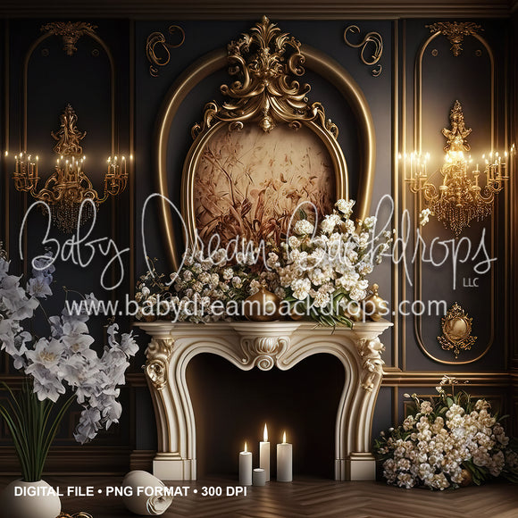 Onyx Fireplace Gold and White Digital Download