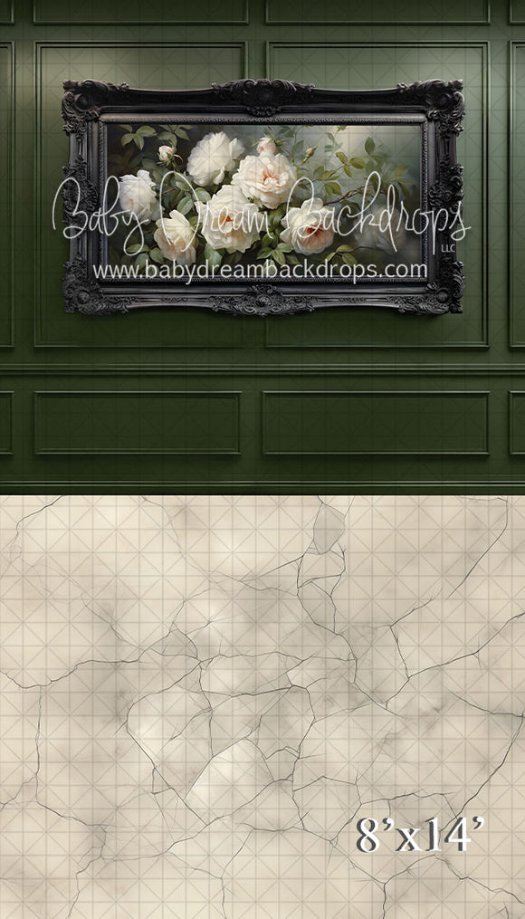 X Drop Sweep Moss Wainscott Floral Wall with Marble Base (VR)