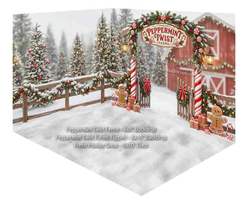 Fabric Room Peppermint Twist Fence + Peppermint Twist farms Flipped + Fresh Powder Snow Floor