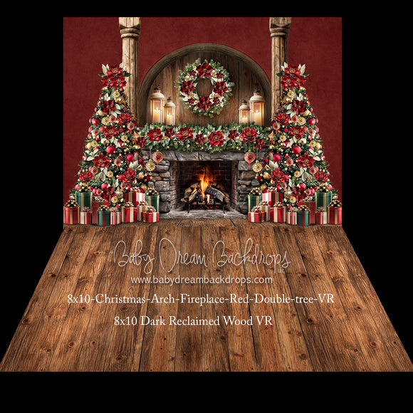 Christmas Arch Fireplace Red Double Tree  Fabric Bundle