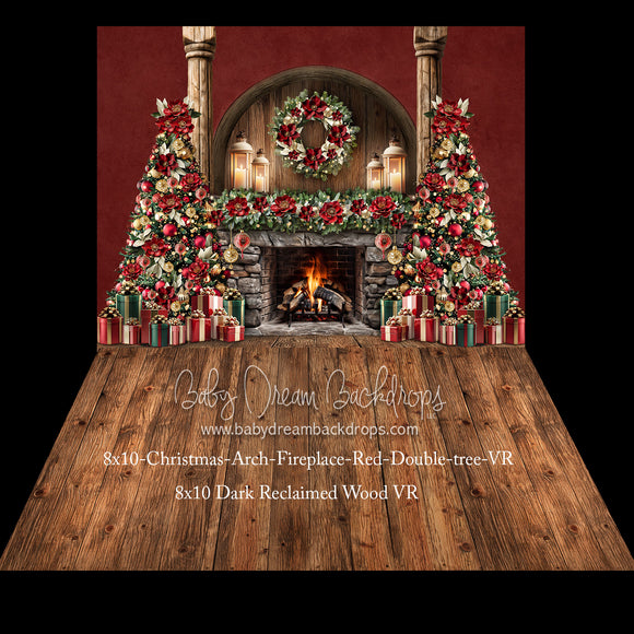 Christmas Arch Fireplace Red Double Tree  Fabric Room