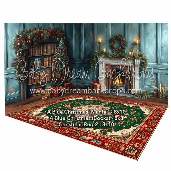 Room A Blue Christmas (Mantel) + Room A Blue Christmas (Books) + Christmas Rug 2