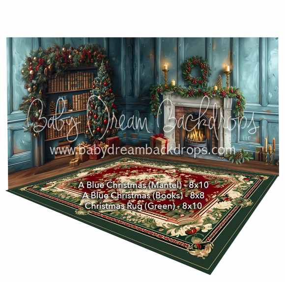 Room A Blue Christmas (Mantel) + Room A Blue Christmas (Books) + Christmas Rug (Green)