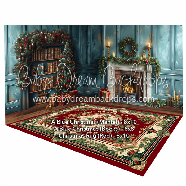 Room A Blue Christmas (Mantel) + Room A Blue Christmas (Books) + Christmas Rug (Red)