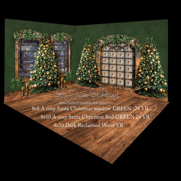 A cozy Santa Christmas window GREEN 24 andA cozy Santa Christmas Bed GREEN 24 Fabric Room