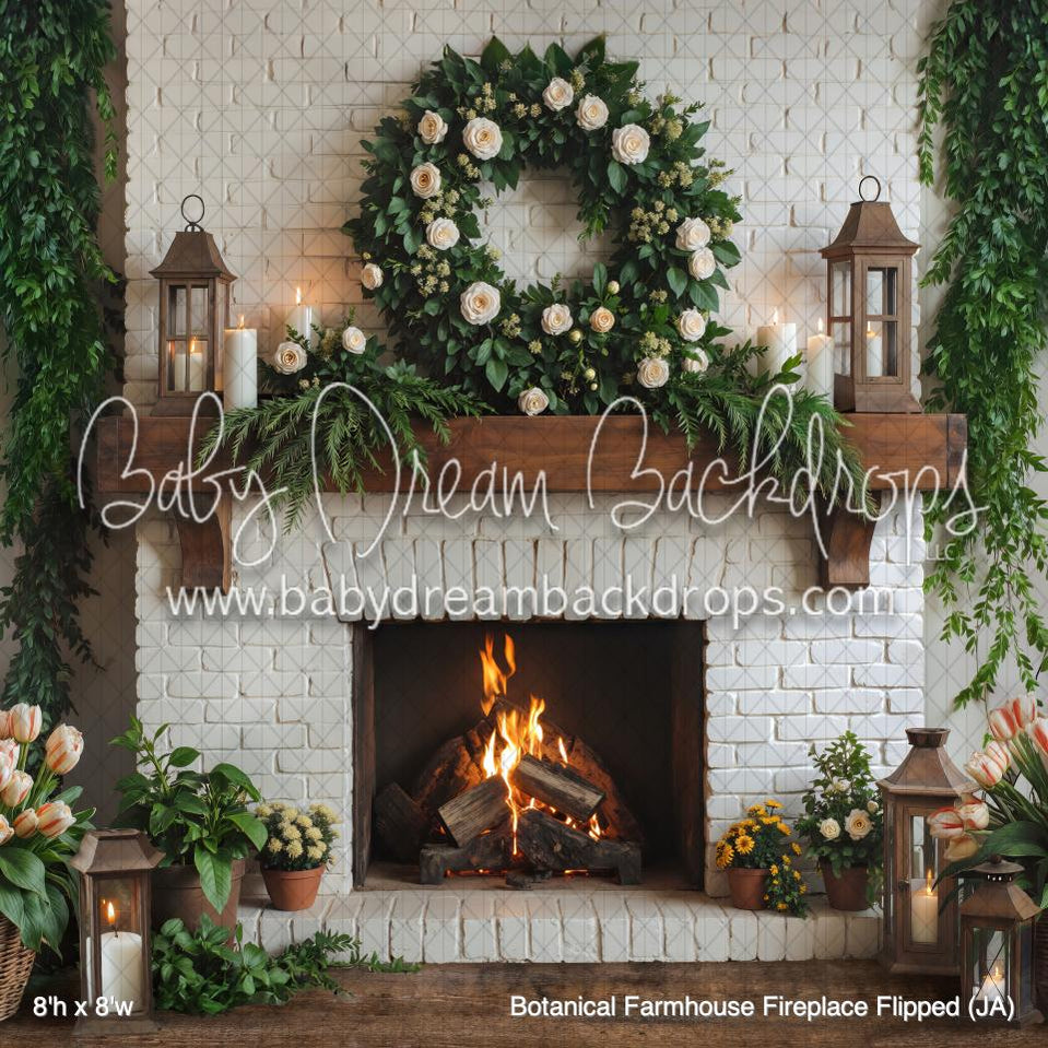 Botanical Farmhouse Fireplace Flipped (JA) — Baby Dream Backdrops - Flipped Letters Lower Career Dream Introduce Techn Cumulative Pay Level