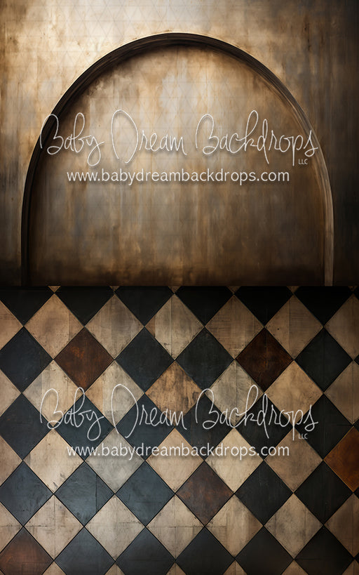 Brown Texture Arch Wall Flipped, Old World Diamnd Check Sweep (MD)