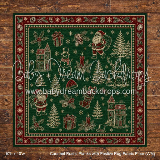 Caramel Rustic Planks with Festive Rug Fabric Floor (WM)