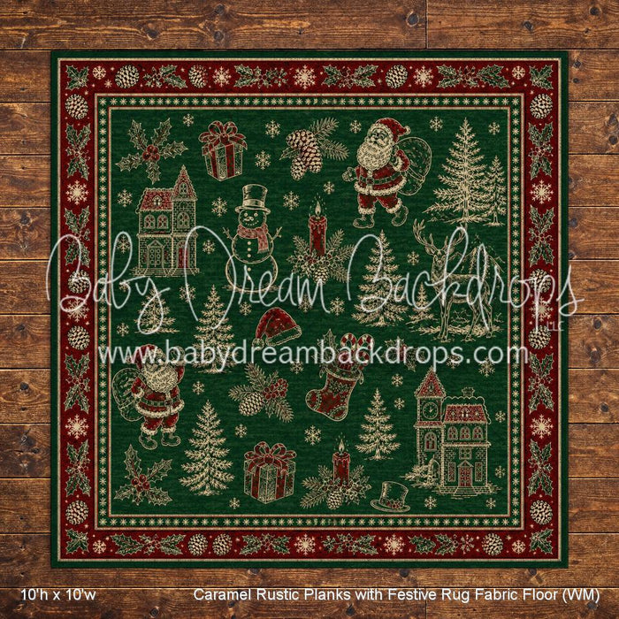 Caramel Rustic Planks with Festive Rug Fabric Floor (WM)