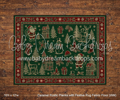 Caramel Rustic Planks with Festive Rug Fabric Floor (WM)