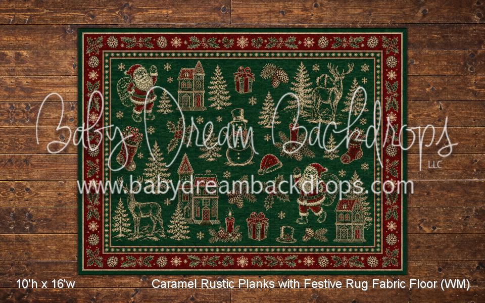 Caramel Rustic Planks with Festive Rug Fabric Floor (WM)