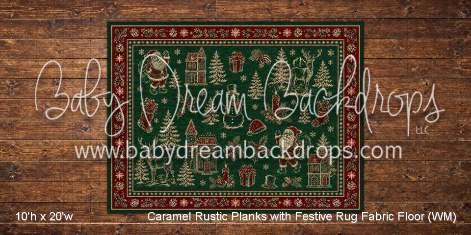 Caramel Rustic Planks with Festive Rug Fabric Floor (WM)
