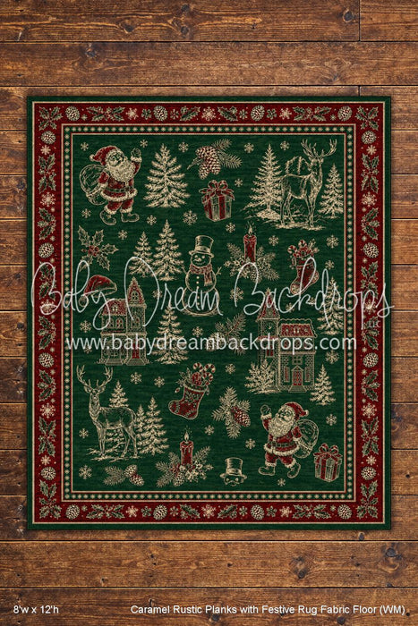 Caramel Rustic Planks with Festive Rug Fabric Floor (WM)