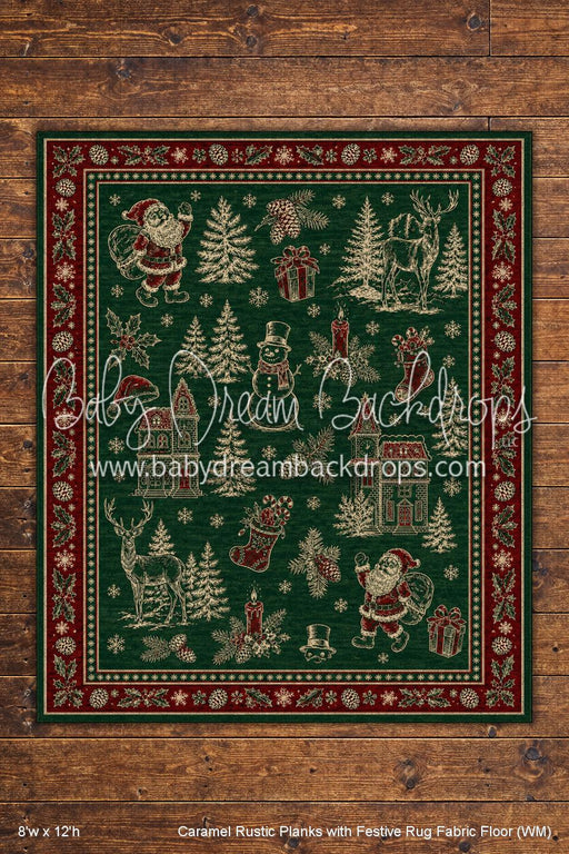 Caramel Rustic Planks with Festive Rug Fabric Floor (WM)