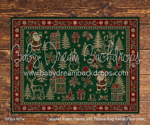 Caramel Rustic Planks with Festive Rug Fabric Floor (WM)