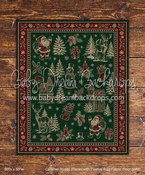 Caramel Rustic Planks with Festive Rug Fabric Floor (WM)