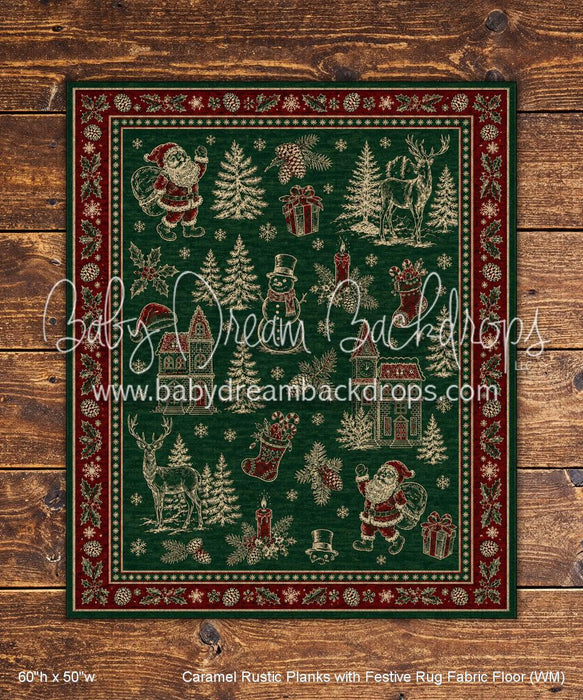 Caramel Rustic Planks with Festive Rug Fabric Floor (WM)