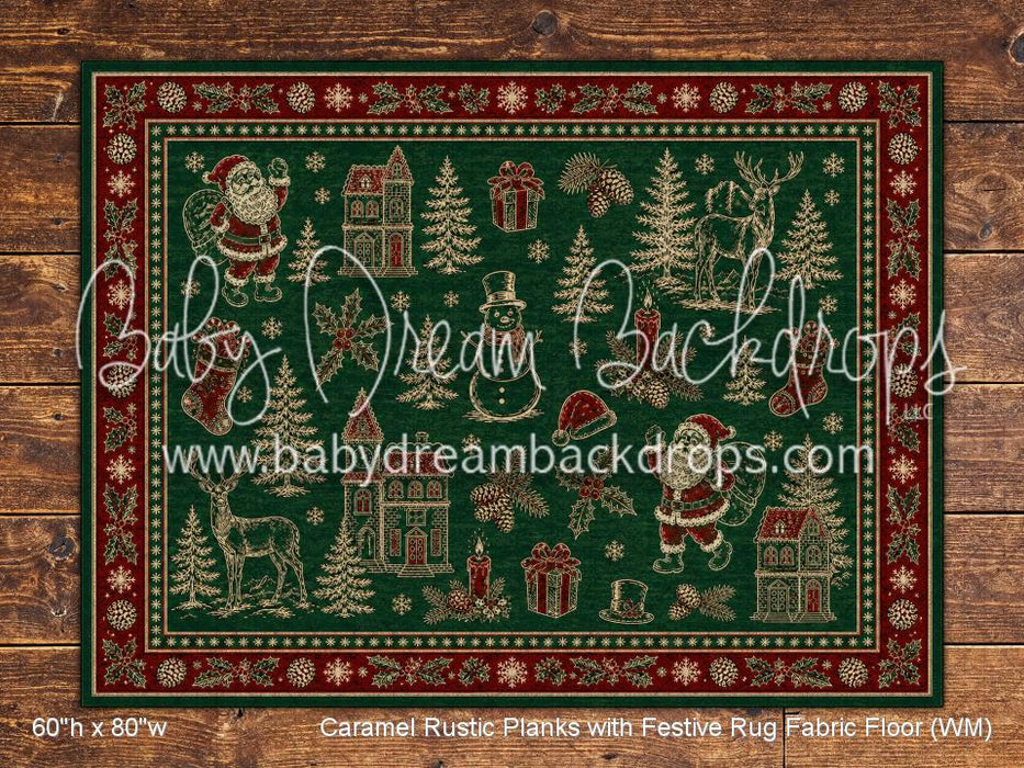 Caramel Rustic Planks with Festive Rug Fabric Floor (WM)