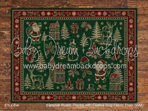 Caramel Rustic Planks with Festive Rug Fabric Floor (WM)