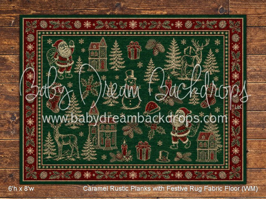 Caramel Rustic Planks with Festive Rug Fabric Floor (WM)