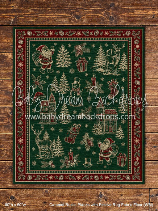 Caramel Rustic Planks with Festive Rug Fabric Floor (WM)
