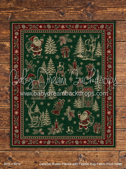 Caramel Rustic Planks with Festive Rug Fabric Floor (WM)