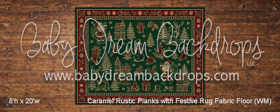Caramel Rustic Planks with Festive Rug Fabric Floor (WM)