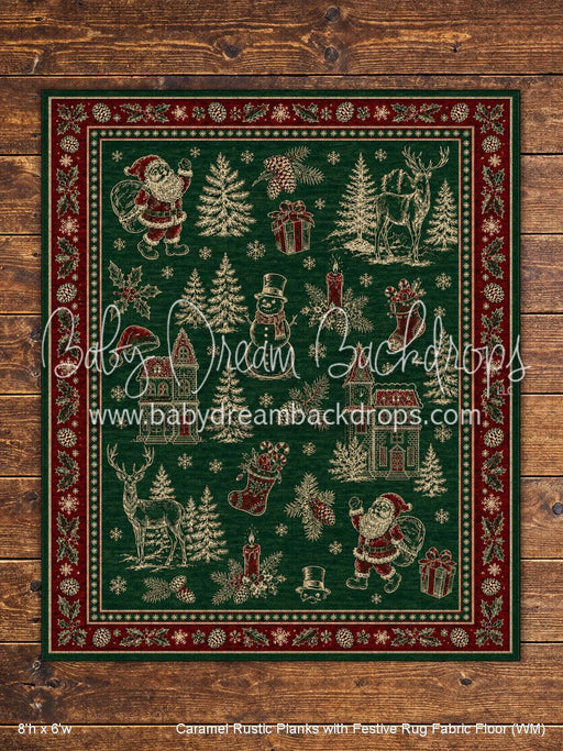Caramel Rustic Planks with Festive Rug Fabric Floor (WM)