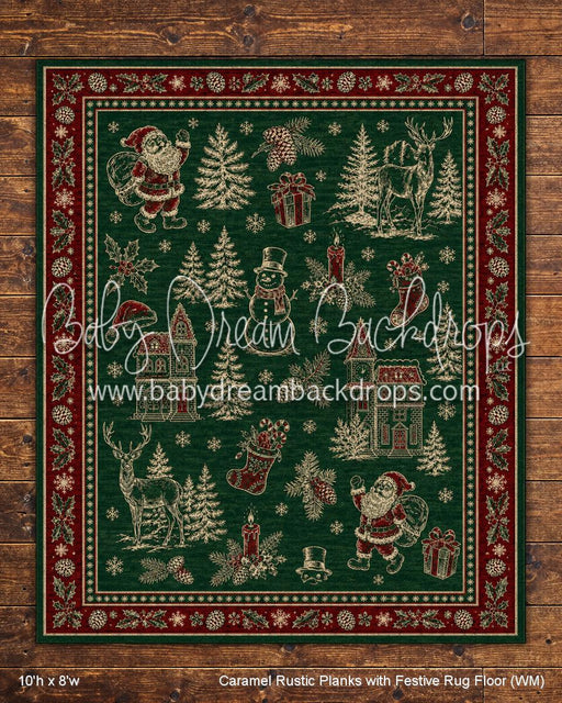 Caramel Rustic Planks with Festive Rug Fabric Floor (WM)