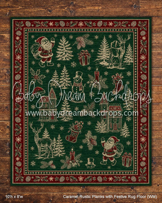 Caramel Rustic Planks with Festive Rug Fabric Floor (WM)
