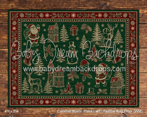 Caramel Rustic Planks with Festive Rug Floor (WM)