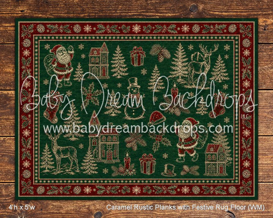 Caramel Rustic Planks with Festive Rug Floor (WM)