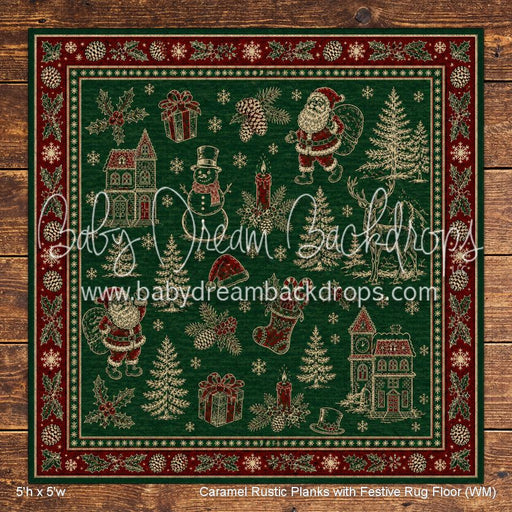 Caramel Rustic Planks with Festive Rug Floor (WM)