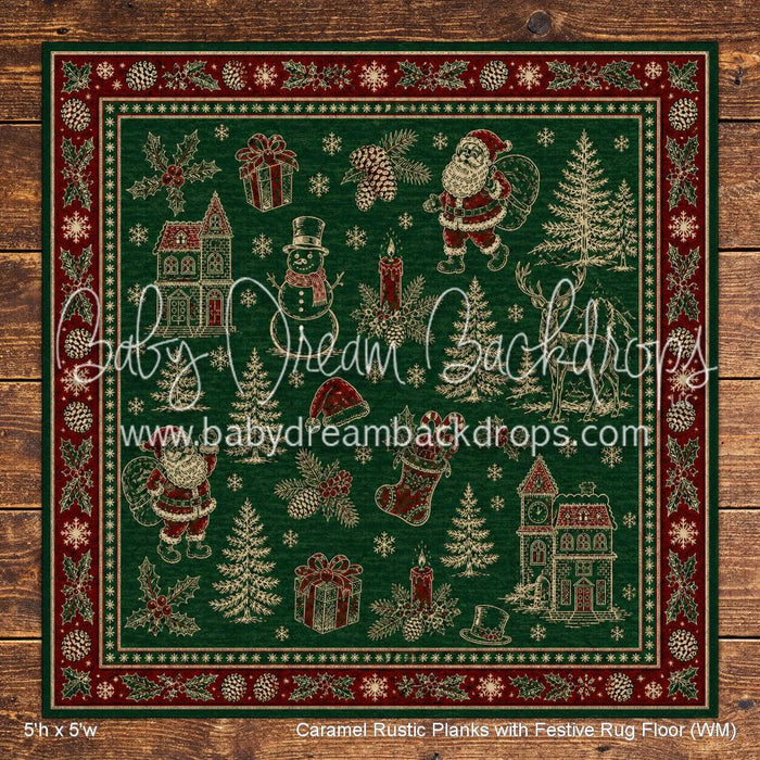 Caramel Rustic Planks with Festive Rug Floor (WM)