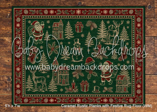 Caramel Rustic Planks with Festive Rug Fabric Floor (WM)