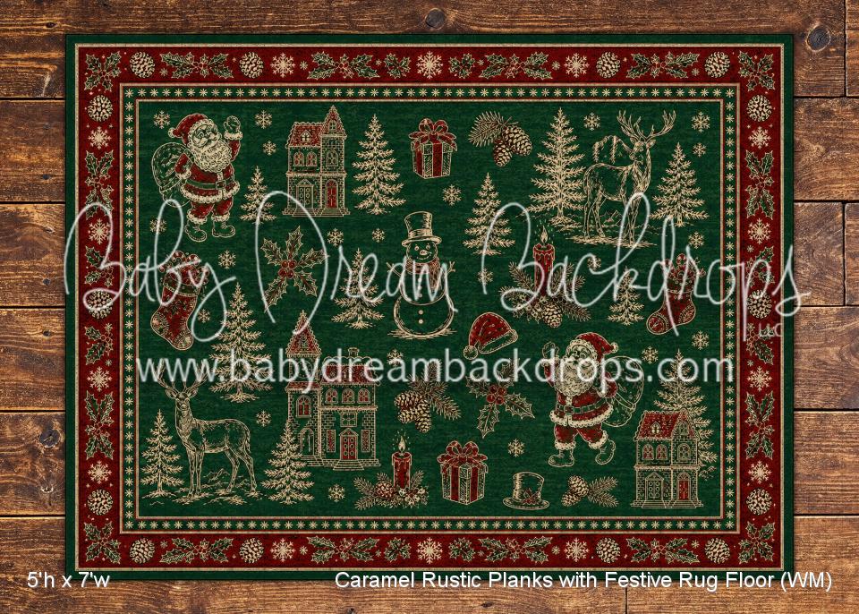 Caramel Rustic Planks with Festive Rug Floor (WM)