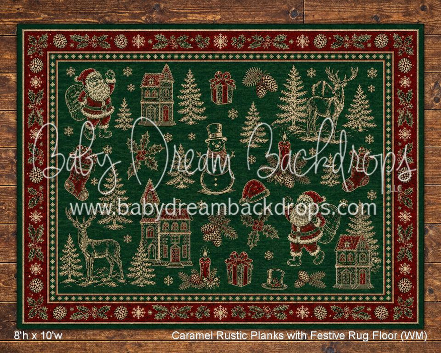 Caramel Rustic Planks with Festive Rug Fabric Floor (WM)