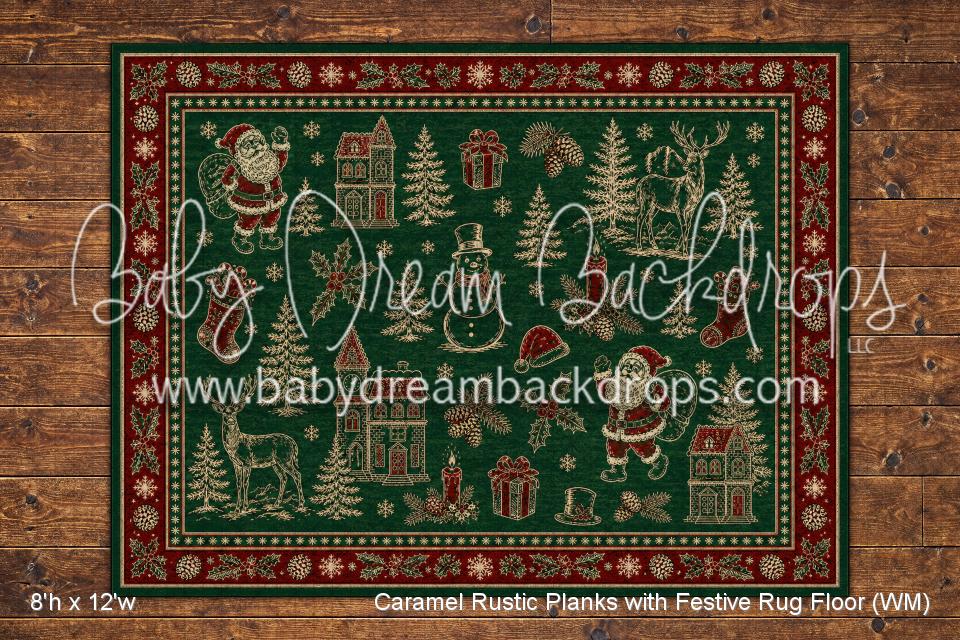 Caramel Rustic Planks with Festive Rug Floor (WM)