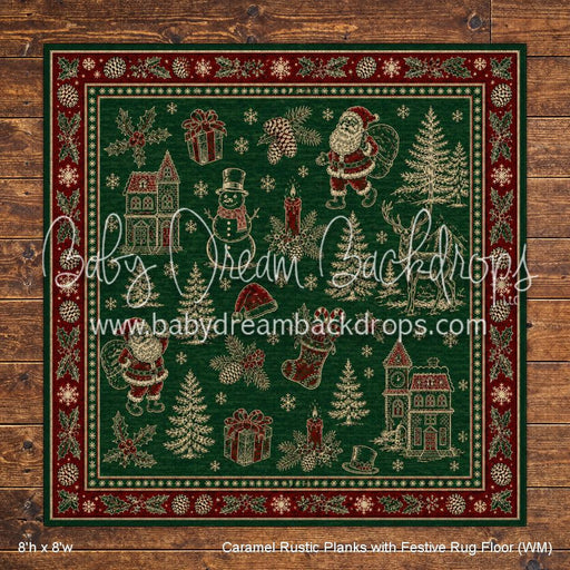 Caramel Rustic Planks with Festive Rug Fabric Floor (WM)
