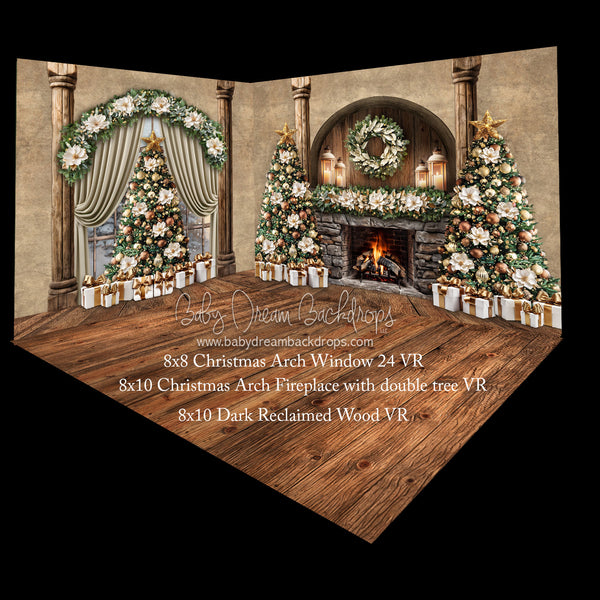 Christmas Arch Window 24  and Christmas Arch Fireplace with Tree Fabric Room