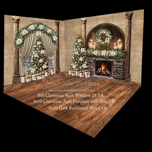 Christmas Arch Window 24  and Christmas Arch Fireplace with Tree Fabric Room